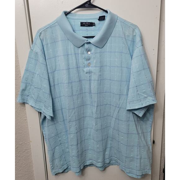 Alan Flusser Golf Short Sleeve Blue Windowpane Polo Shirt Mens XXL-100% COTTON - Picture 1 of 7